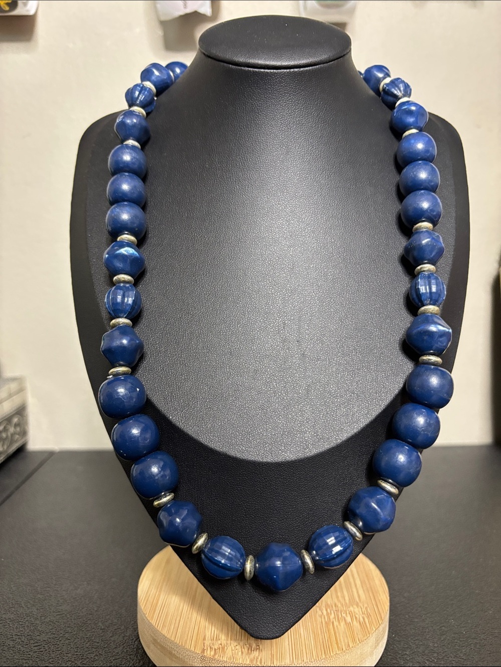 Vintage Acrylic Blue Beaded Statement Necklace